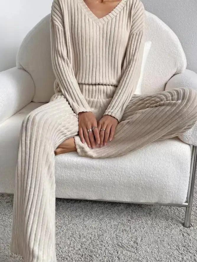 Women's Ribbed Lounge Set - Apricot
