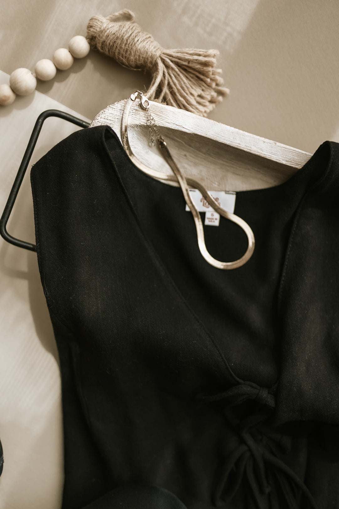 Women's Linen Tie Vest - Black