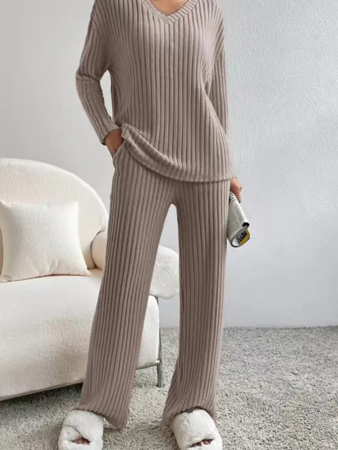 Women's Ribbed Lounge Set - Apricot
