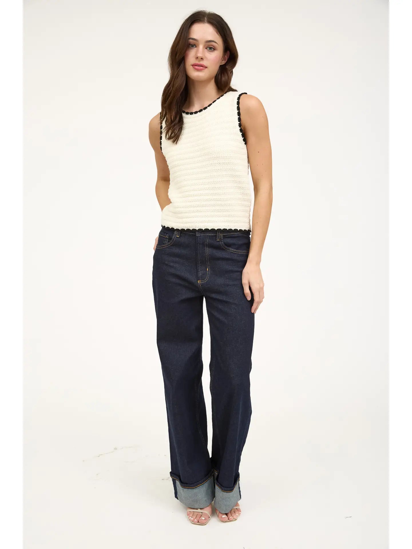 Women's Sleeveless Crochet Knit Top - Ivory