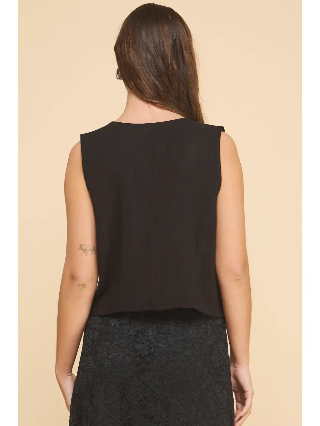 Women's Linen Tie Vest - Black