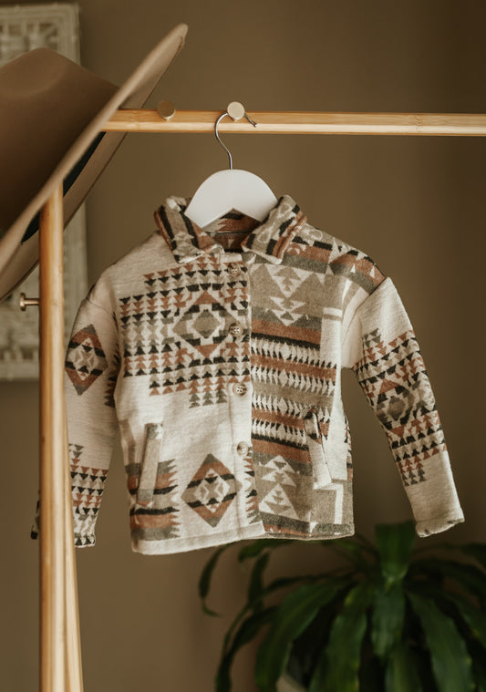 Kid's Button Up Cardigan - Aztec Khaki