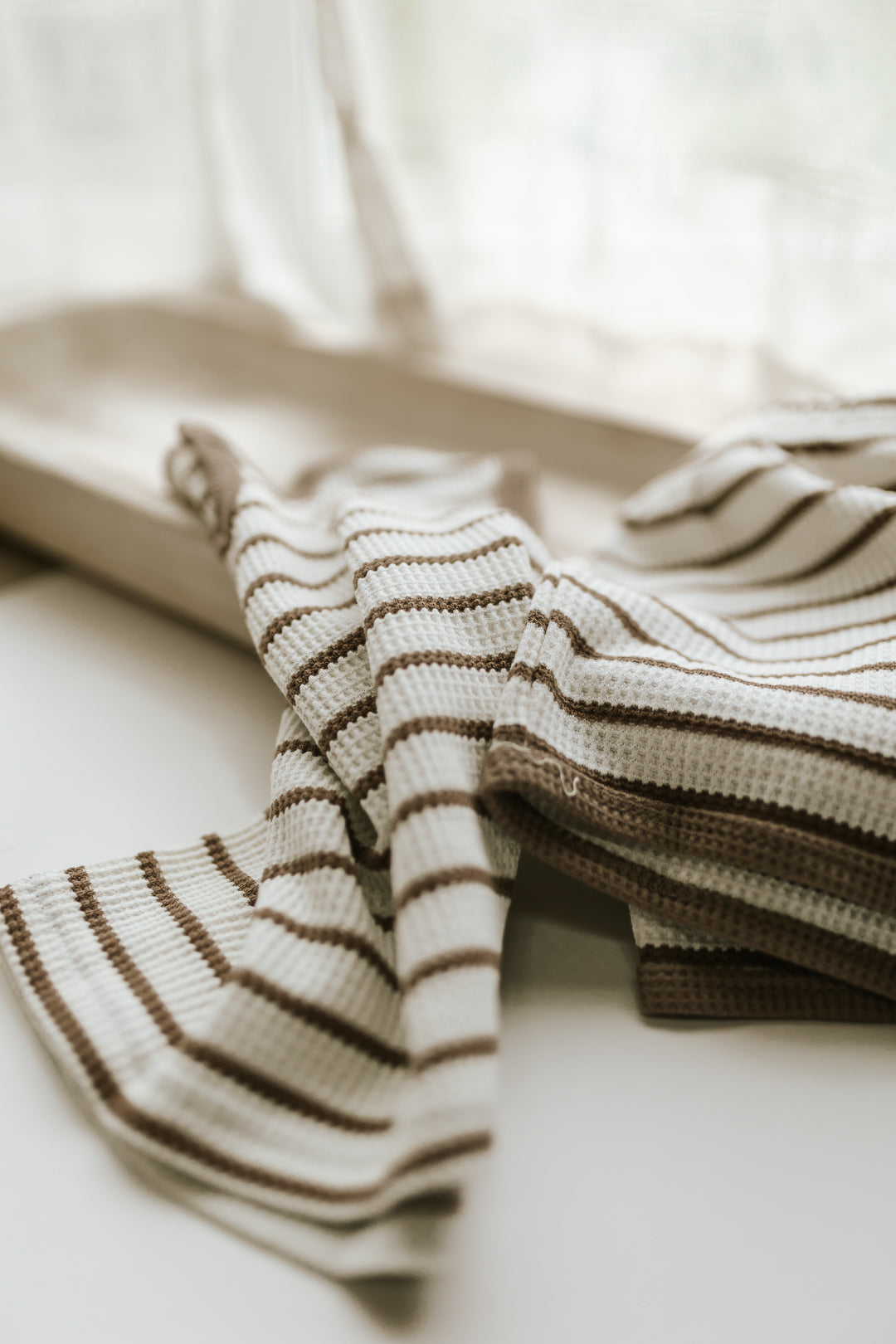 Girl's Waffle Striped Sleeveless Top with Shorts - Beige/Brown