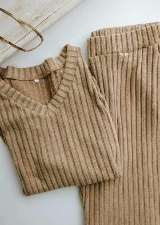 Women's Ribbed Lounge Set - Apricot
