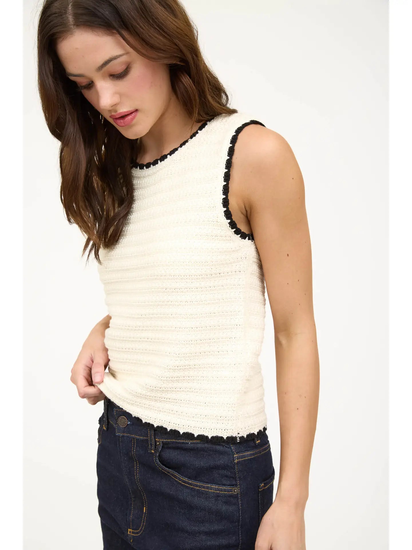 Women's Sleeveless Crochet Knit Top - Ivory