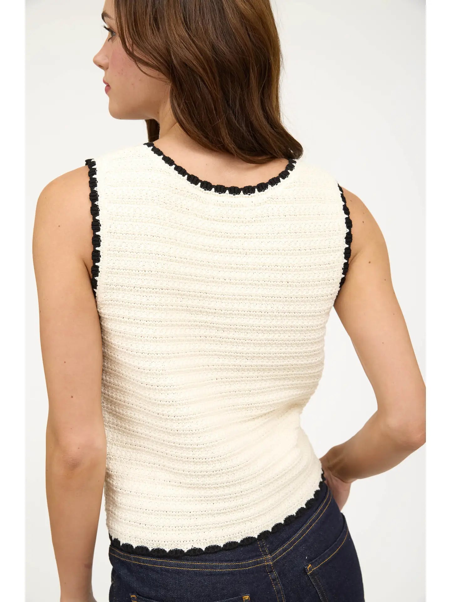 Women's Sleeveless Crochet Knit Top - Ivory